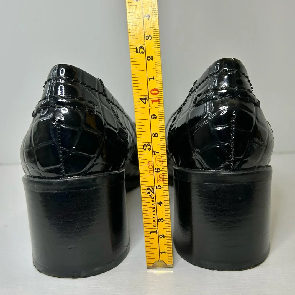Bandolino Crocodile Texture Black Patent Leather Chunky Loafers Size 8 1/2